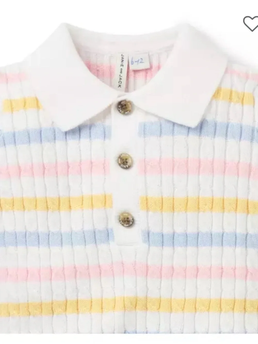 Janie and Jack White Knit Romper with Pastel Pink, Blue & Yellow Stripes